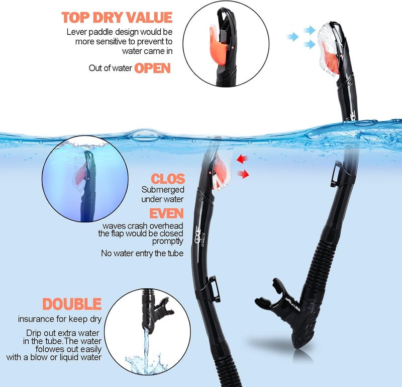 EXP VISION Snorkel Set Pano 3 Window Adult Snorkeling Gear, Professional Snorkel Goggles Anti-Fog Diving Mask, Anti-Leak Swim Goggles and Dry Top Snorkel for Diving, Snorkeling, Swimming - Image 3